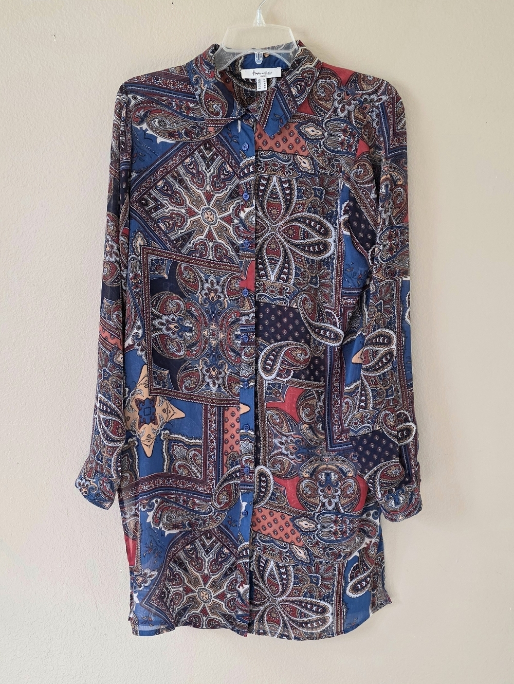 Haver + Blair Sheer Boho Paisley Printed Shirt Dress - Size Medium